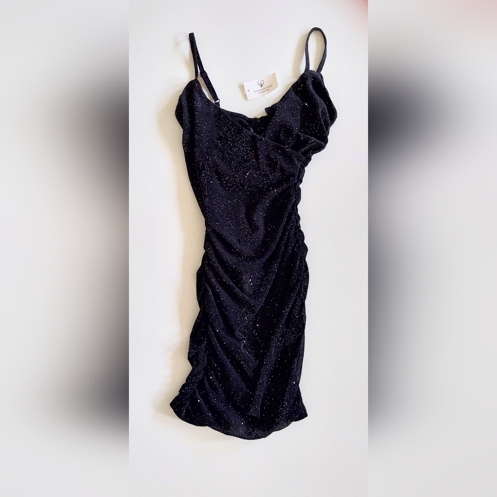 Windsor Spaghetti Strap Sparkle Mini Dress Womens Size Small Black NWT